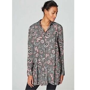 J.Jill Women's Marvelflor Floral Tunic Blouse Size M Button-Up Long Sleeve